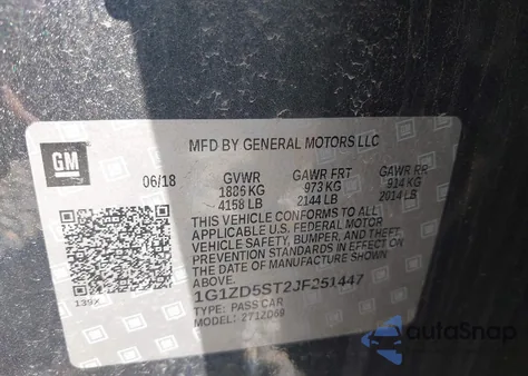 2018 Chevrolet Malibu Lt from USA, damaged, VIN 1G1ZD5ST2JF251447